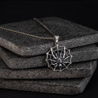 Spider Web 925 Sterling Silver Pendant Gothic Spider Necklace