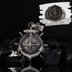 Unisex 925 Sterling Silver Compass & Anchor Jewelry Set