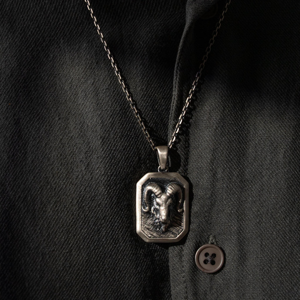Custom Ram Skull Sterling Silver Necklace