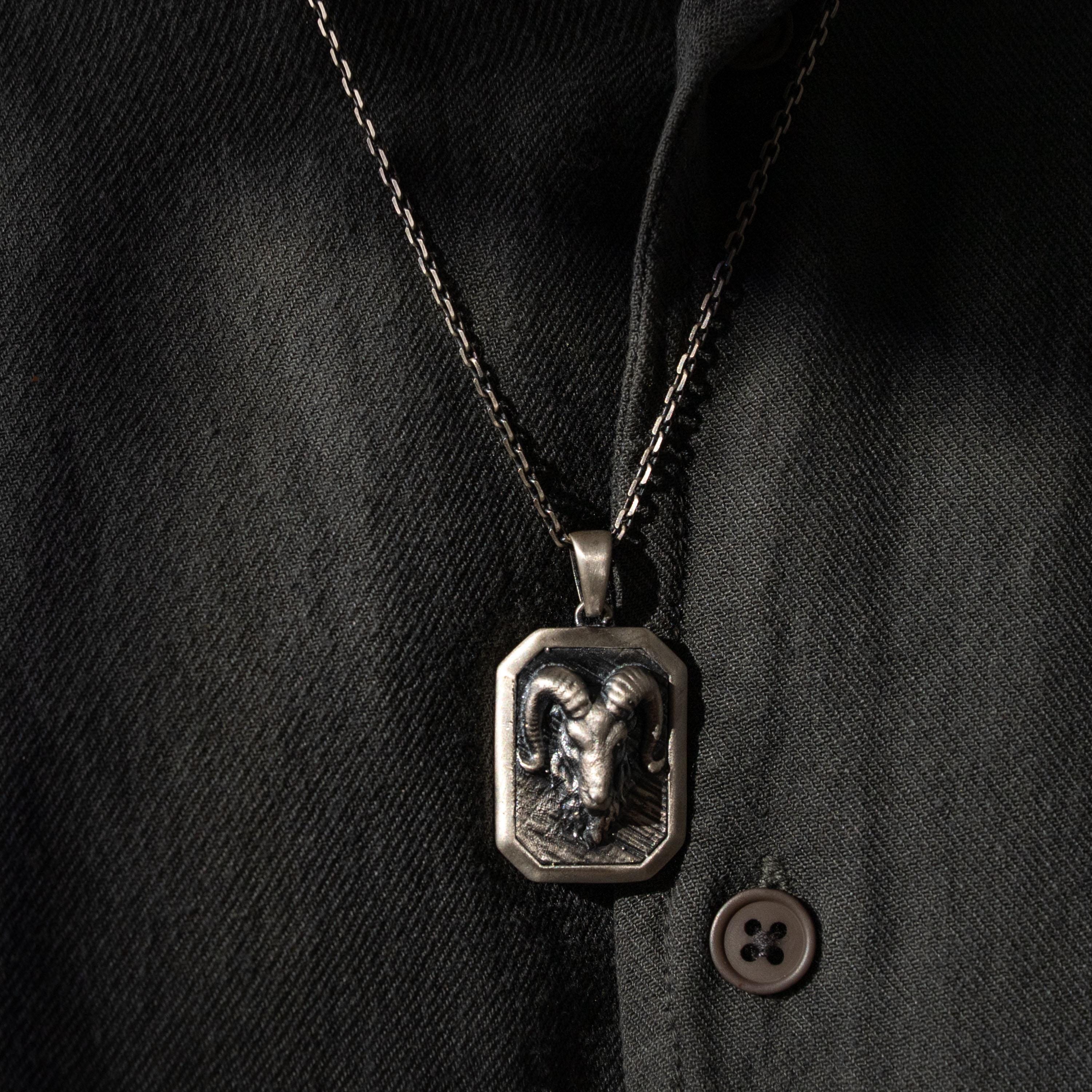 Custom Ram Skull Sterling Silver Necklace