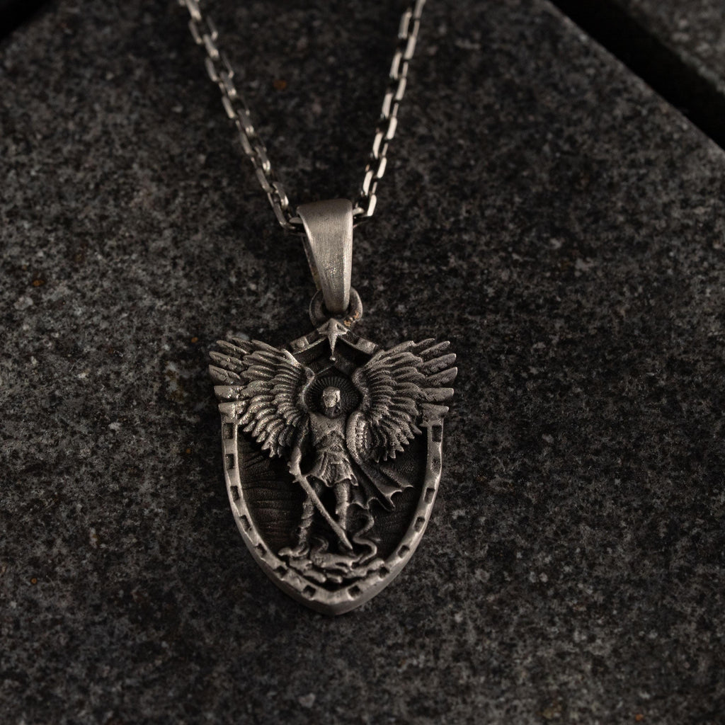 Personalized St. Michael Archangel Shield 925 Sterling Silver Necklace