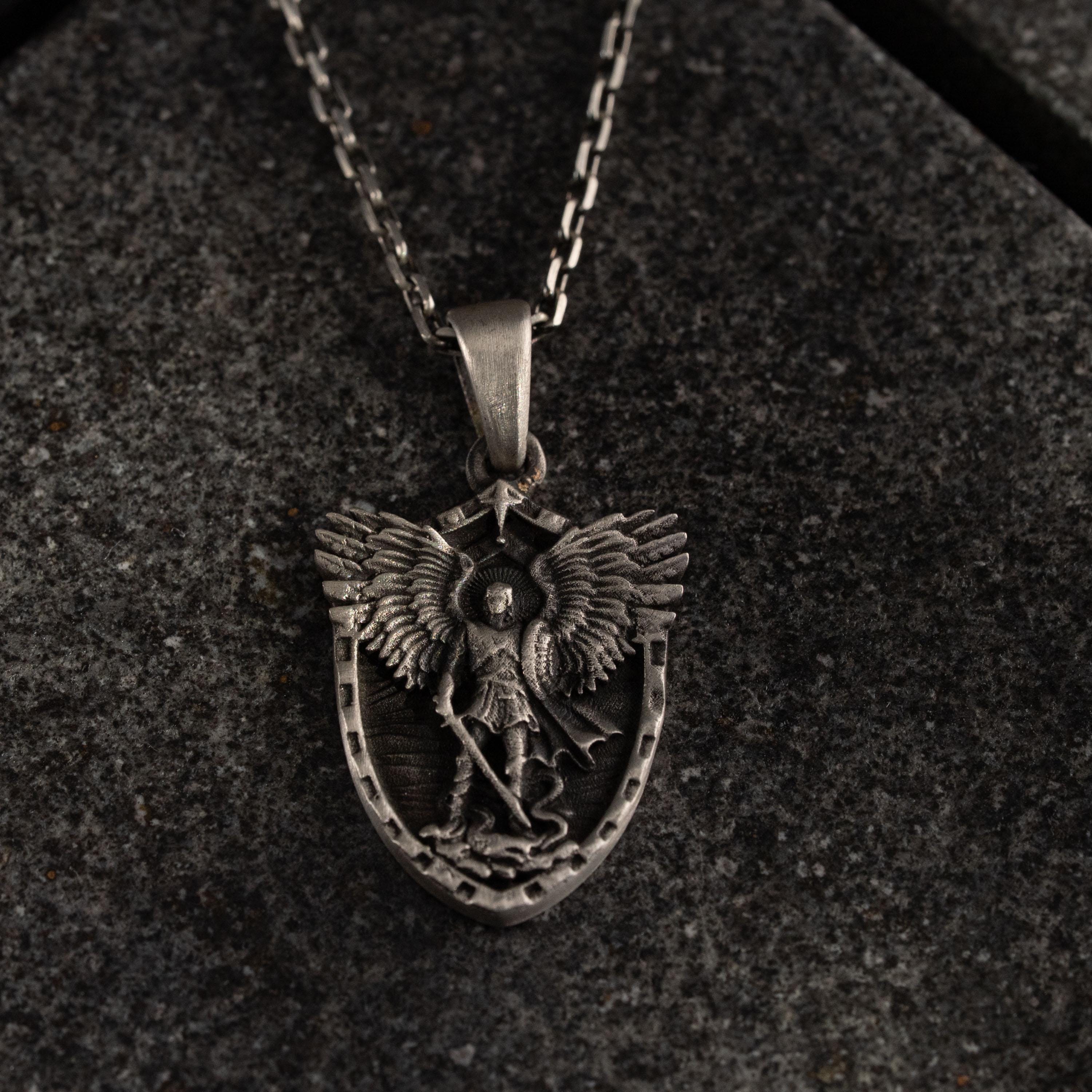 Personalized St. Michael Archangel Shield 925 Sterling Silver Necklace