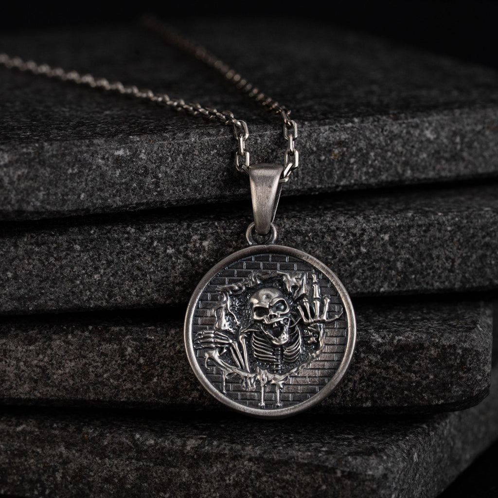 Skeleton 925 Sterling Silver Pendant Necklace