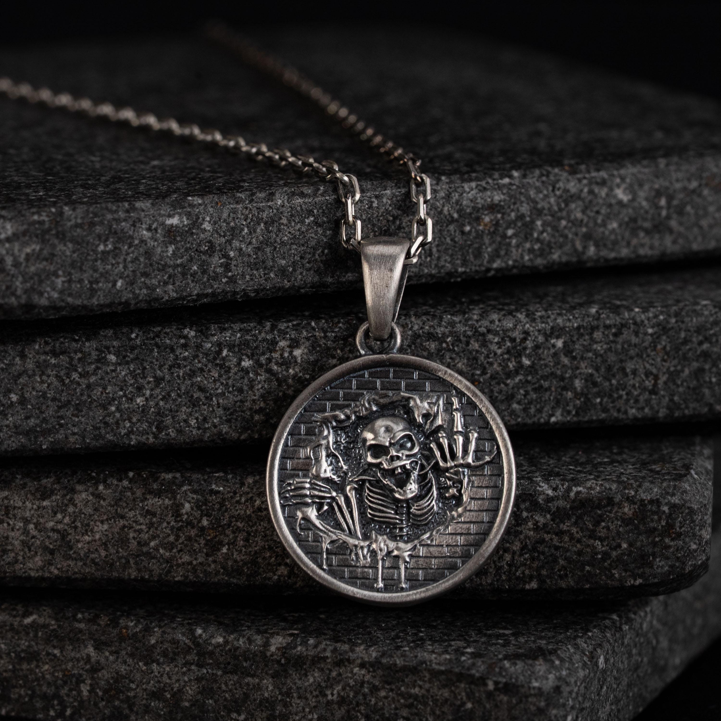 Skeleton 925 Sterling Silver Pendant Necklace