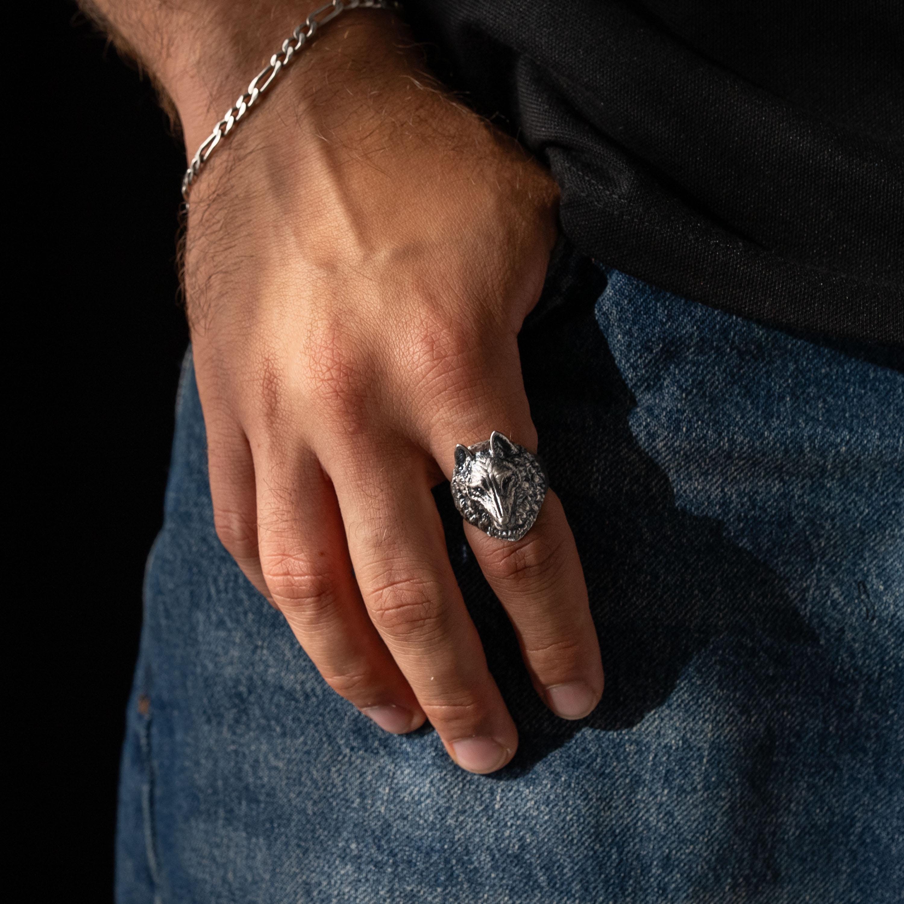 Sterling Silver Wolf Head Ring