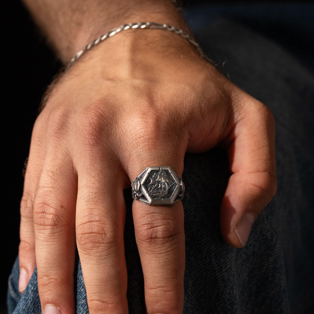 Viking Pirate Sailboat 925 Sterling Silver Ring