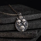 Three Wise Skull 925 Sterling Silver Pendant Necklace