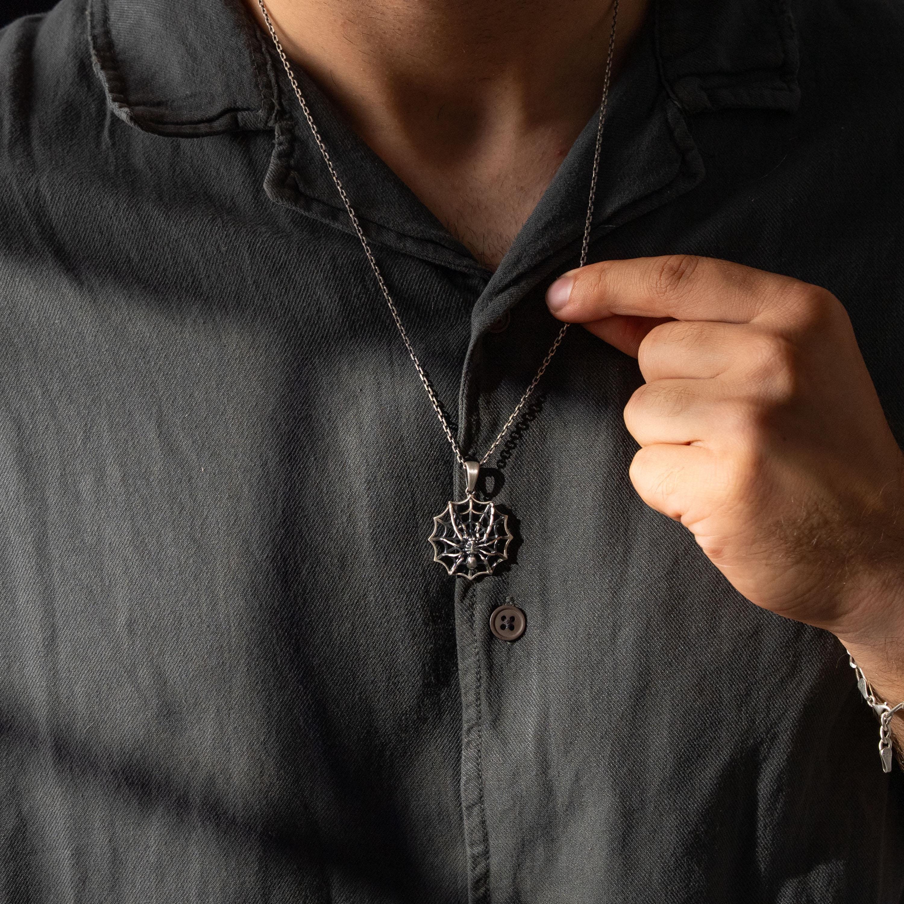 Spider Web 925 Sterling Silver Pendant Gothic Spider Necklace