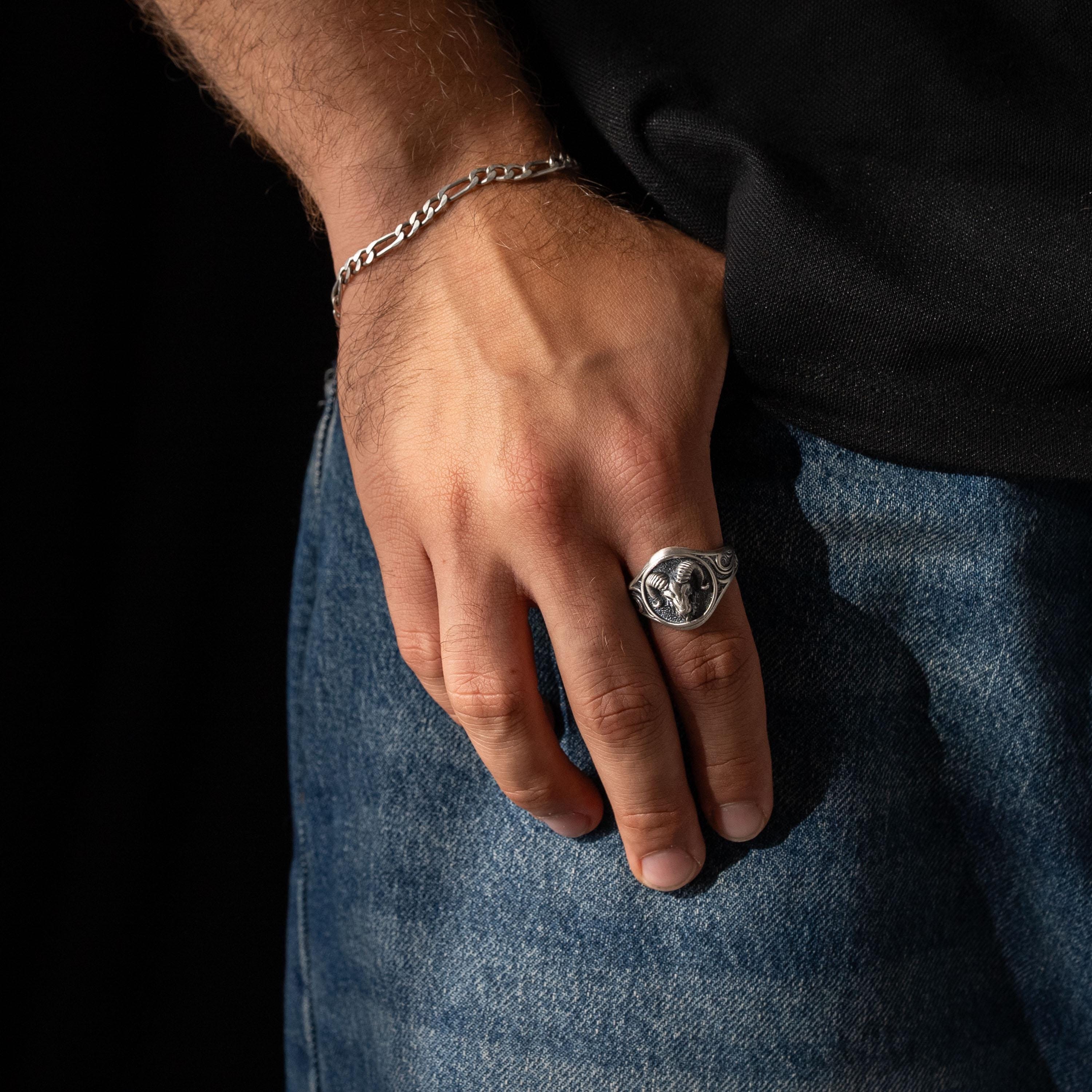 Sterling Silver Aries Ram Head Signet Ring