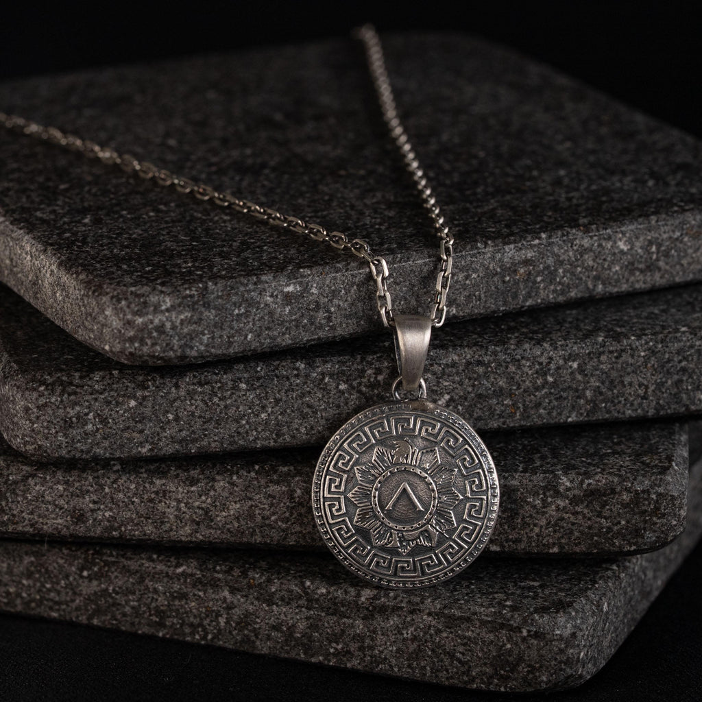 Personalized Spartan Shield 925 Sterling Silver Necklace