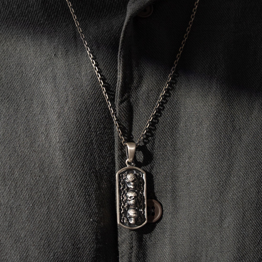 Three Wise Skulls 925 Sterling Silver Handmade Necklace