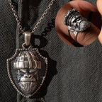 925 Sterling Silver Gorilla King Ring & Angry Gorilla Necklace Set