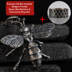 Queen Bee Necklace & Honeycomb Ring Handmade 925 Sterling Silver Set