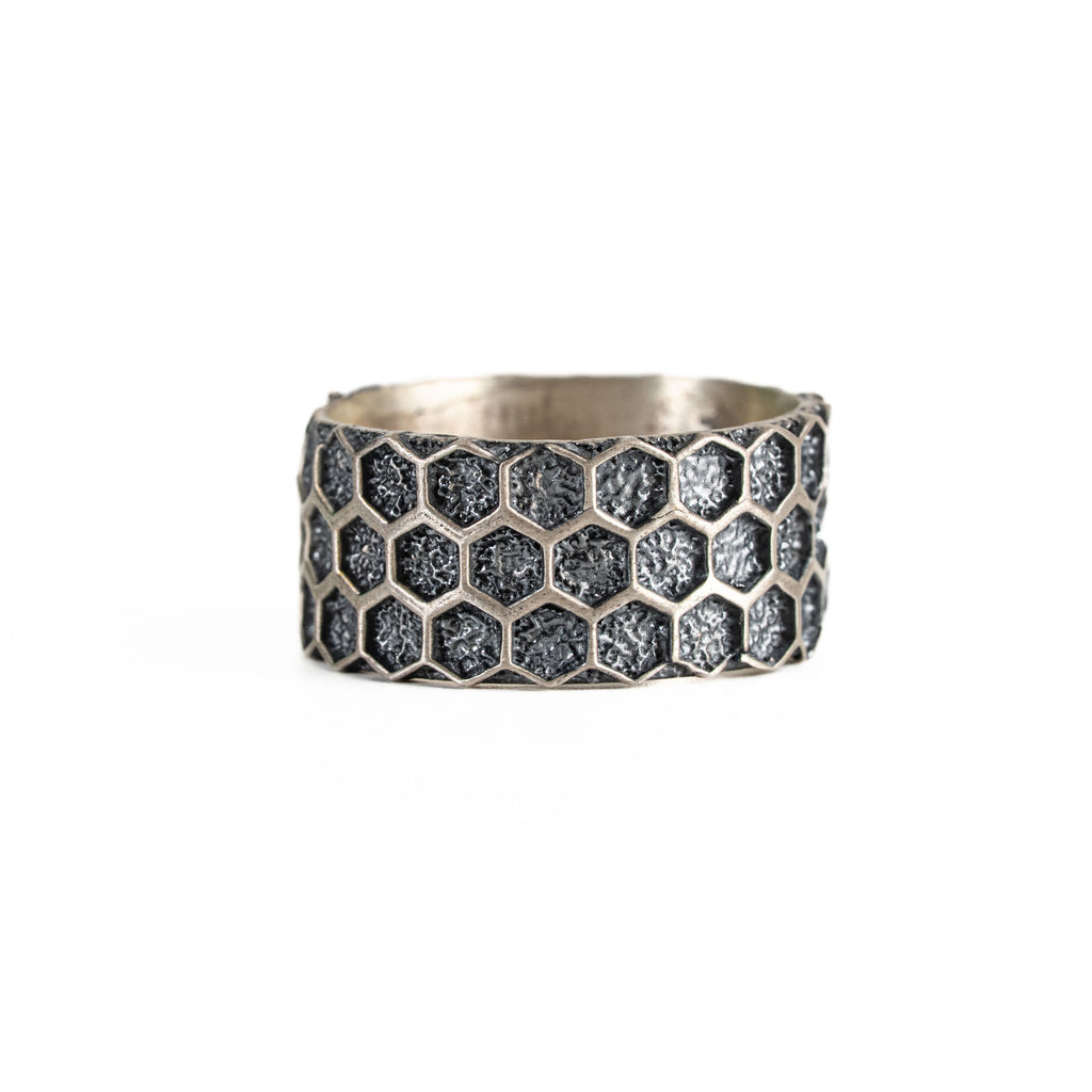 Custom Honeycomb 925 Sterling Silver Ring