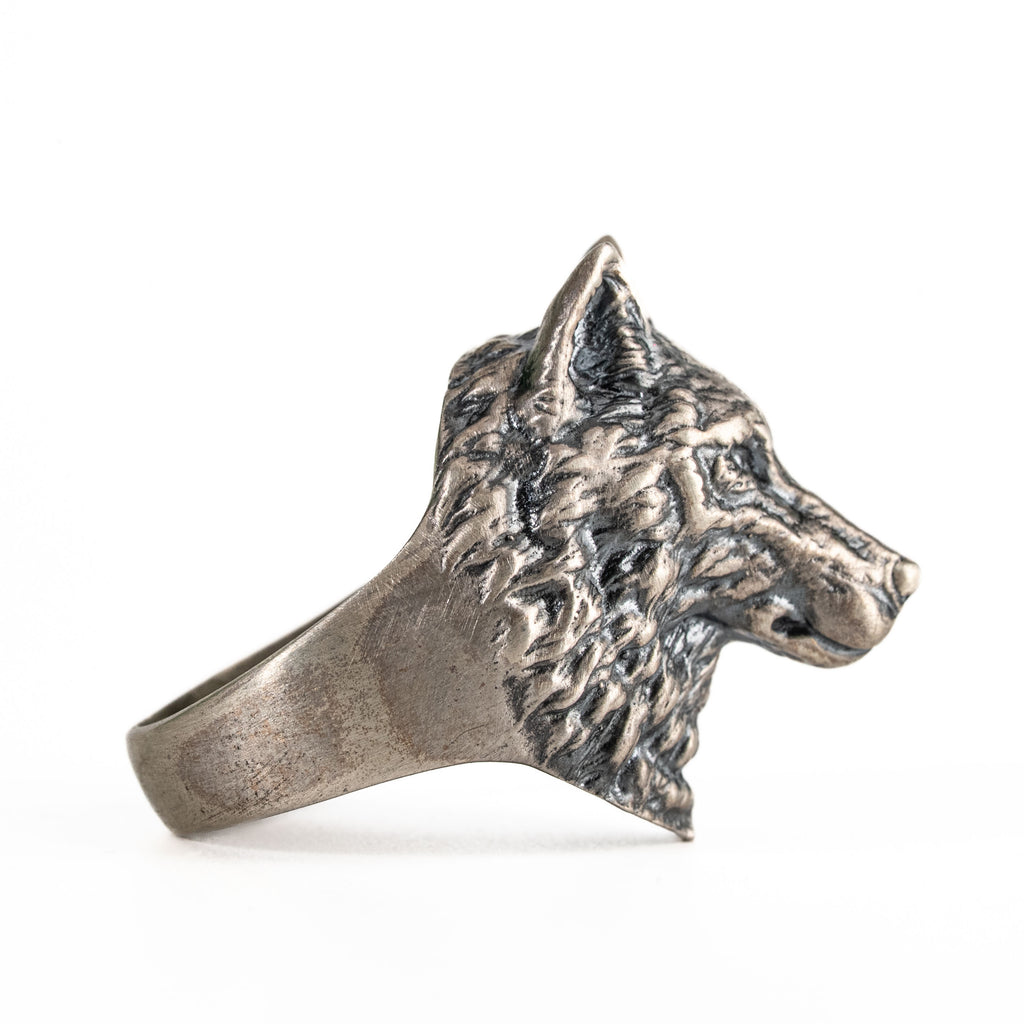 Sterling Silver Wolf Head Ring
