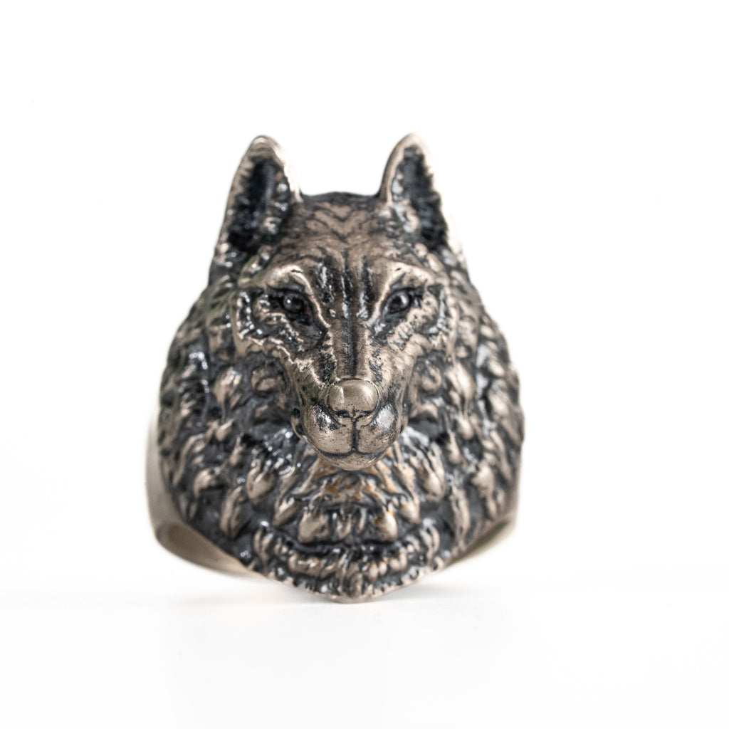 Sterling Silver Wolf Head Ring