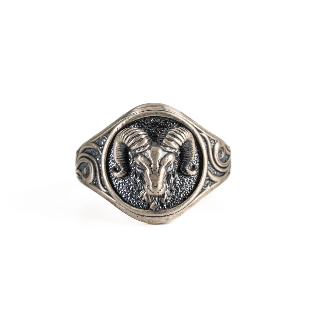 Sterling Silver Aries Ram Head Signet Ring