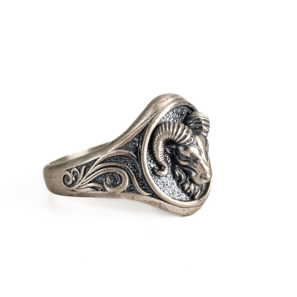 Sterling Silver Aries Ram Head Signet Ring