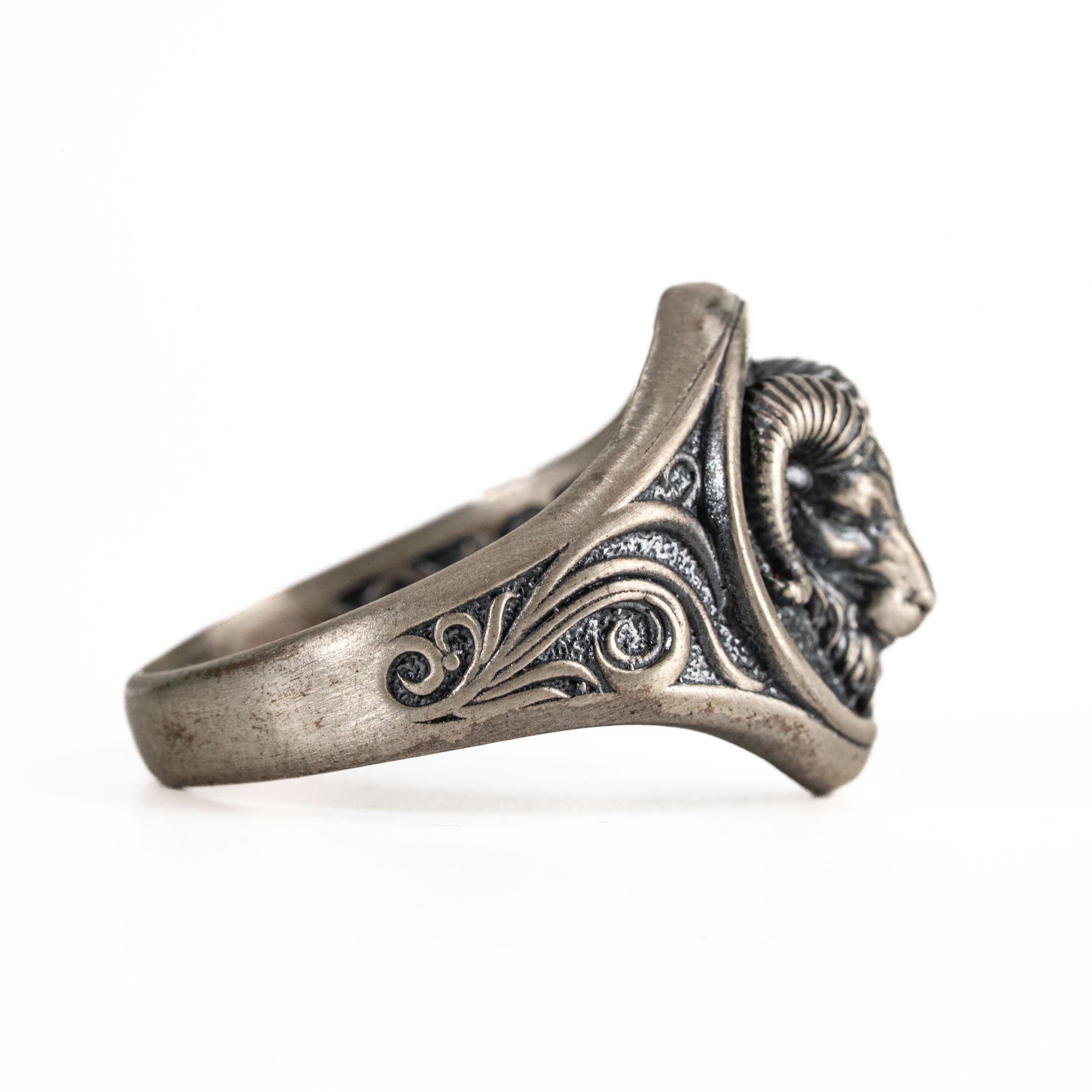 Sterling Silver Aries Ram Head Signet Ring