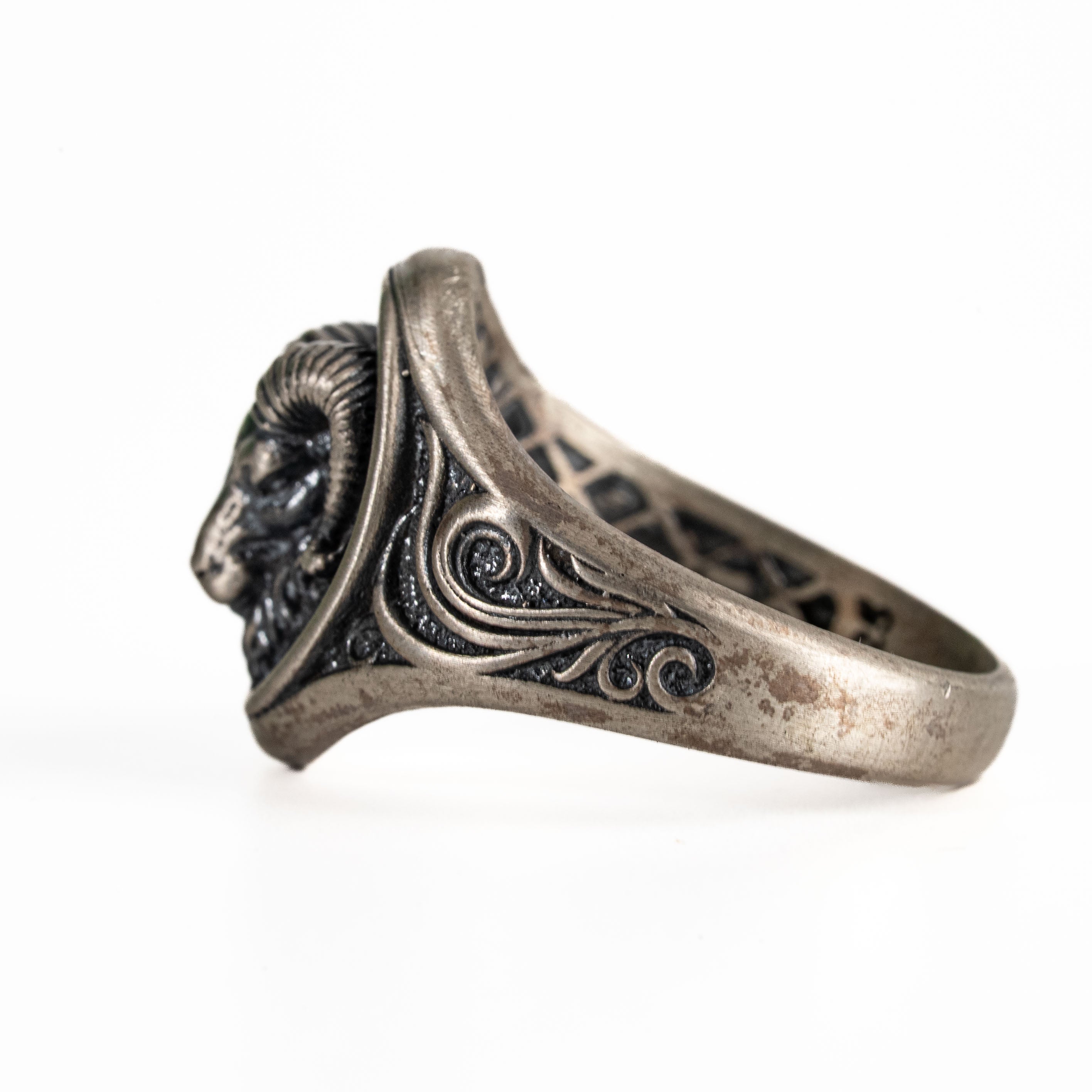 Sterling Silver Aries Ram Head Signet Ring