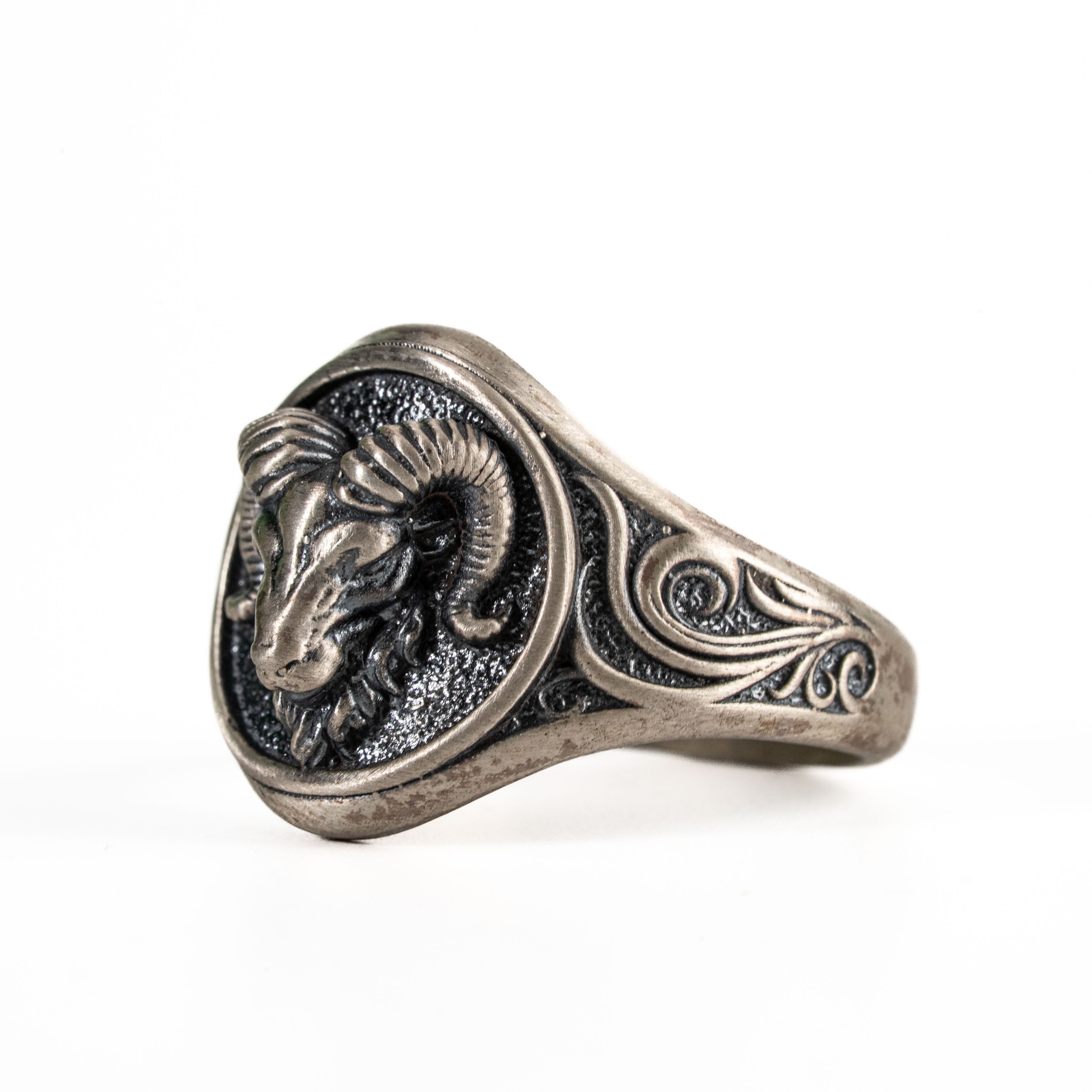 Sterling Silver Aries Ram Head Signet Ring