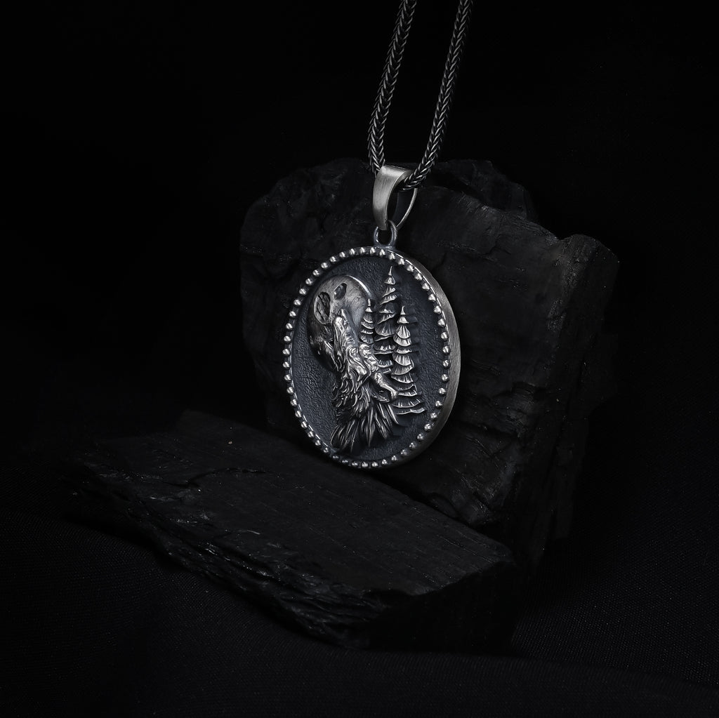 Wolf Howling at Moon Pendant