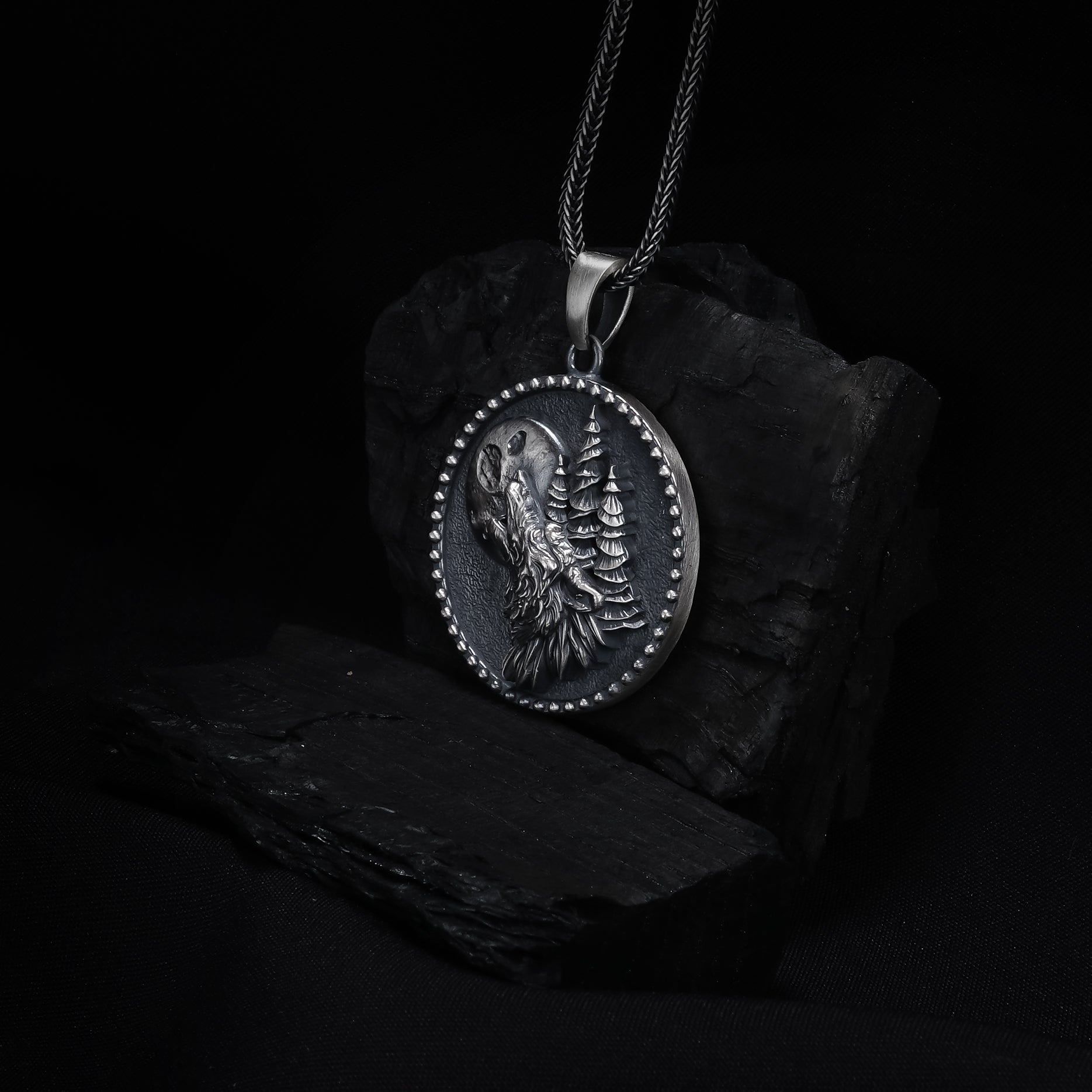 Wolf Howling at Moon Pendant