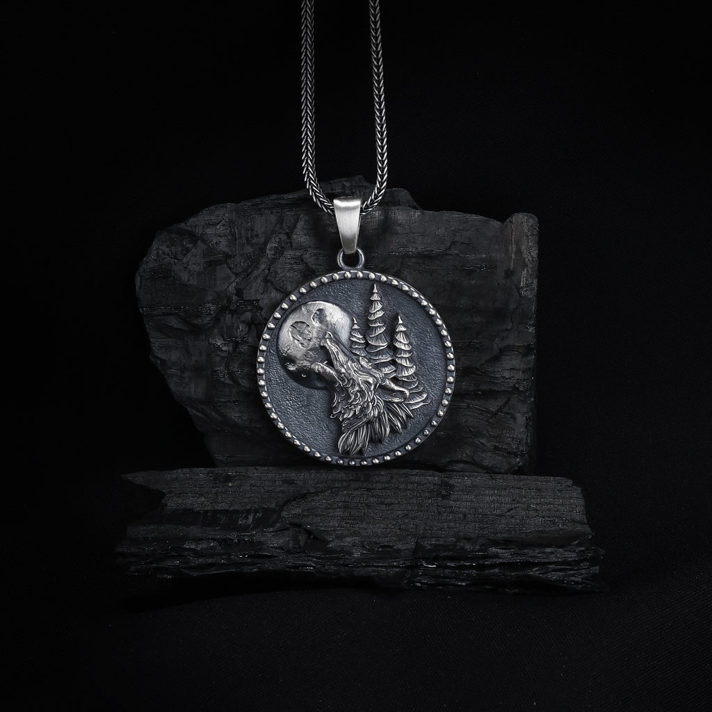 Wolf Howling at Moon Pendant