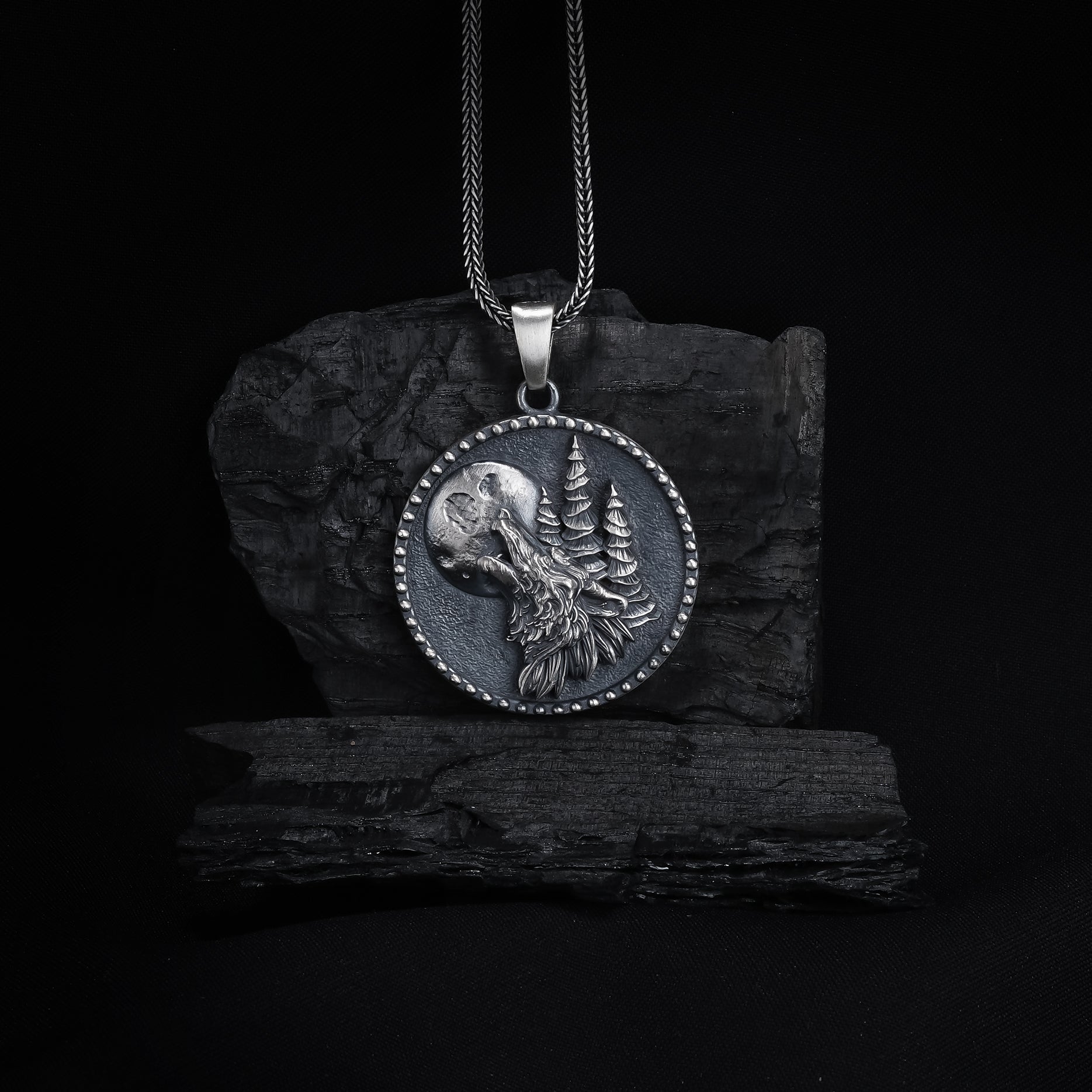 Wolf Howling at Moon Pendant
