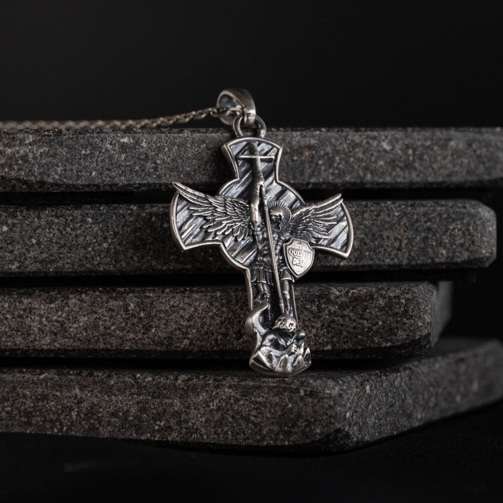 Archangel Michael 925 Sterling Silver Pendant - Saint Michael Cross Necklace