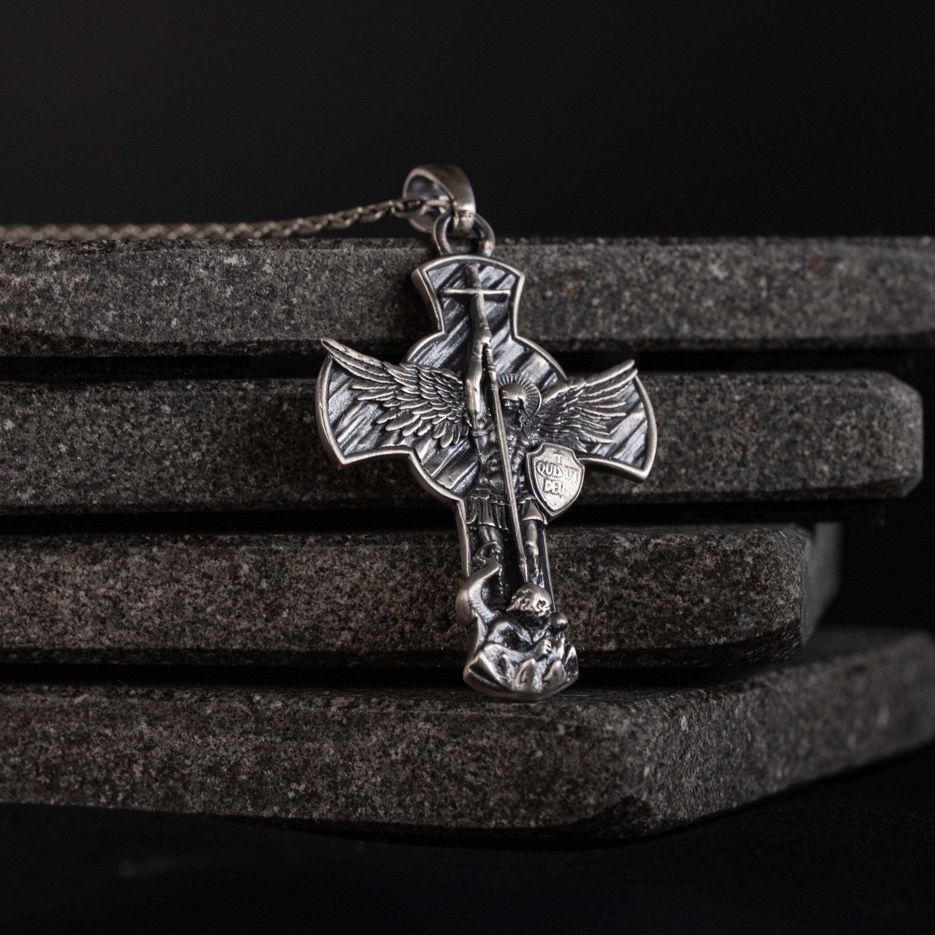 Archangel Michael 925 Sterling Silver Pendant - Saint Michael Cross Necklace
