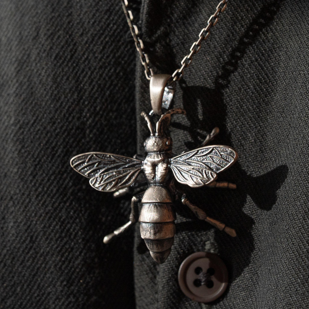 Queen Bee Necklace & Honeycomb Ring Handmade 925 Sterling Silver Set