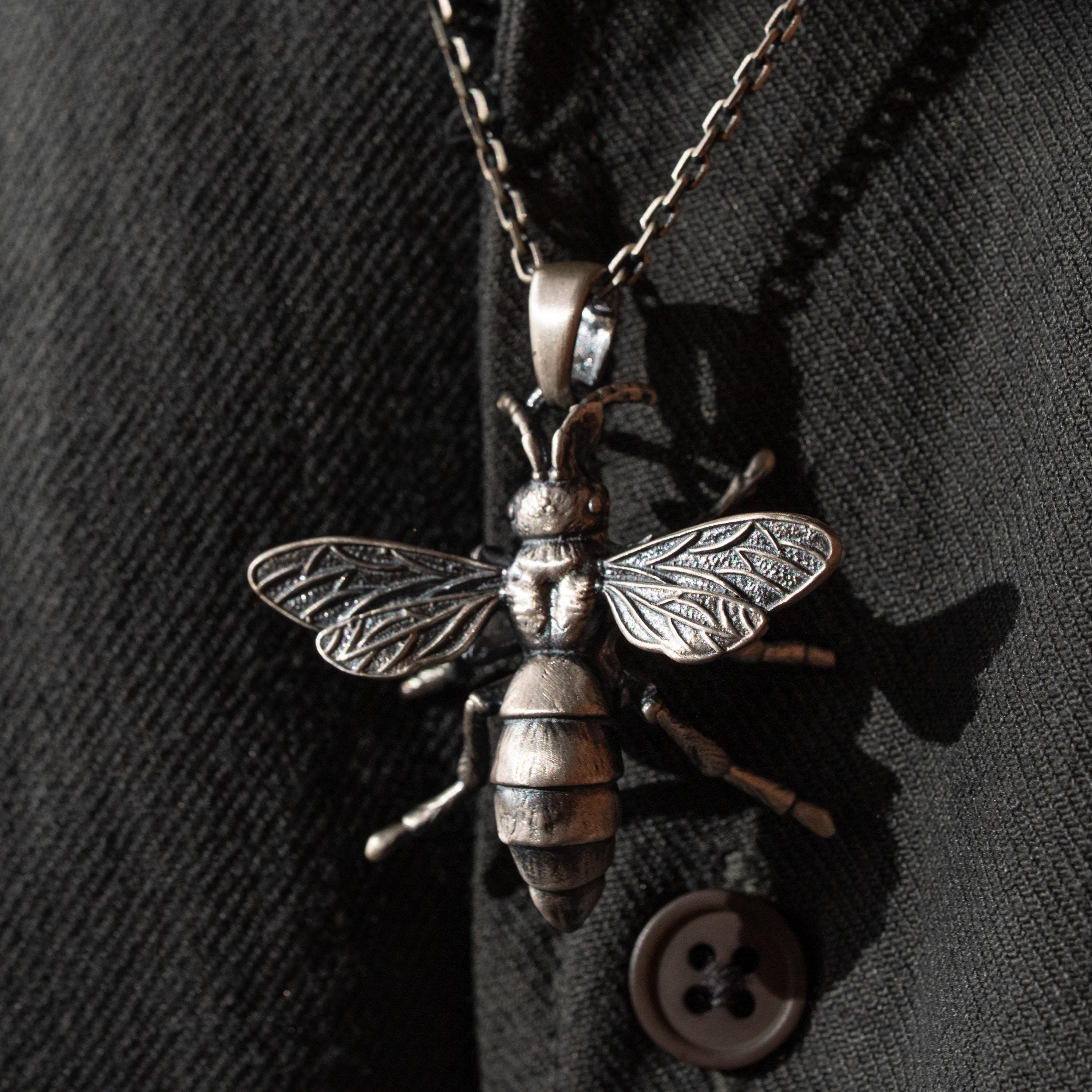 Queen Bee Necklace & Honeycomb Ring Handmade 925 Sterling Silver Set