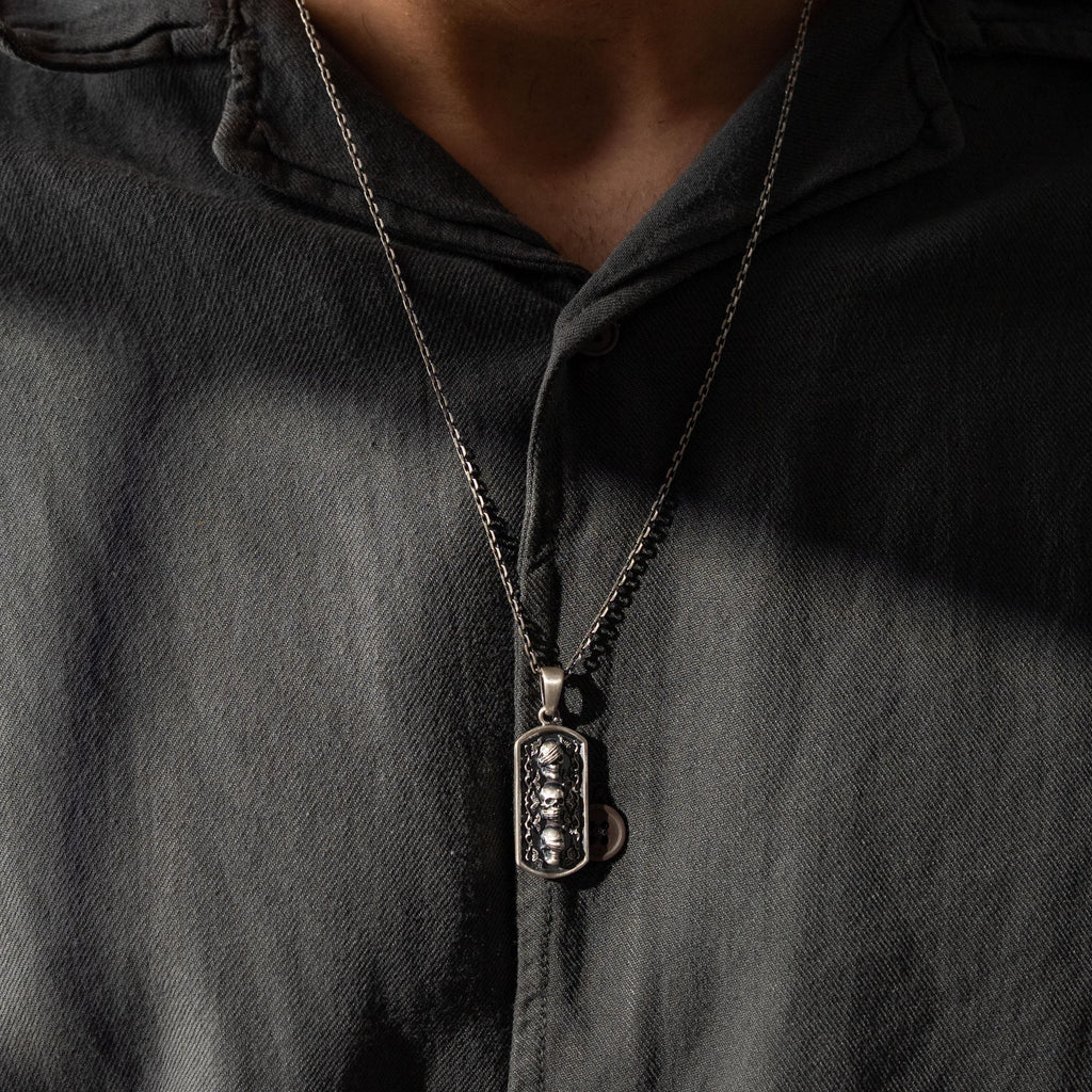 Three Wise Skulls 925 Sterling Silver Handmade Necklace