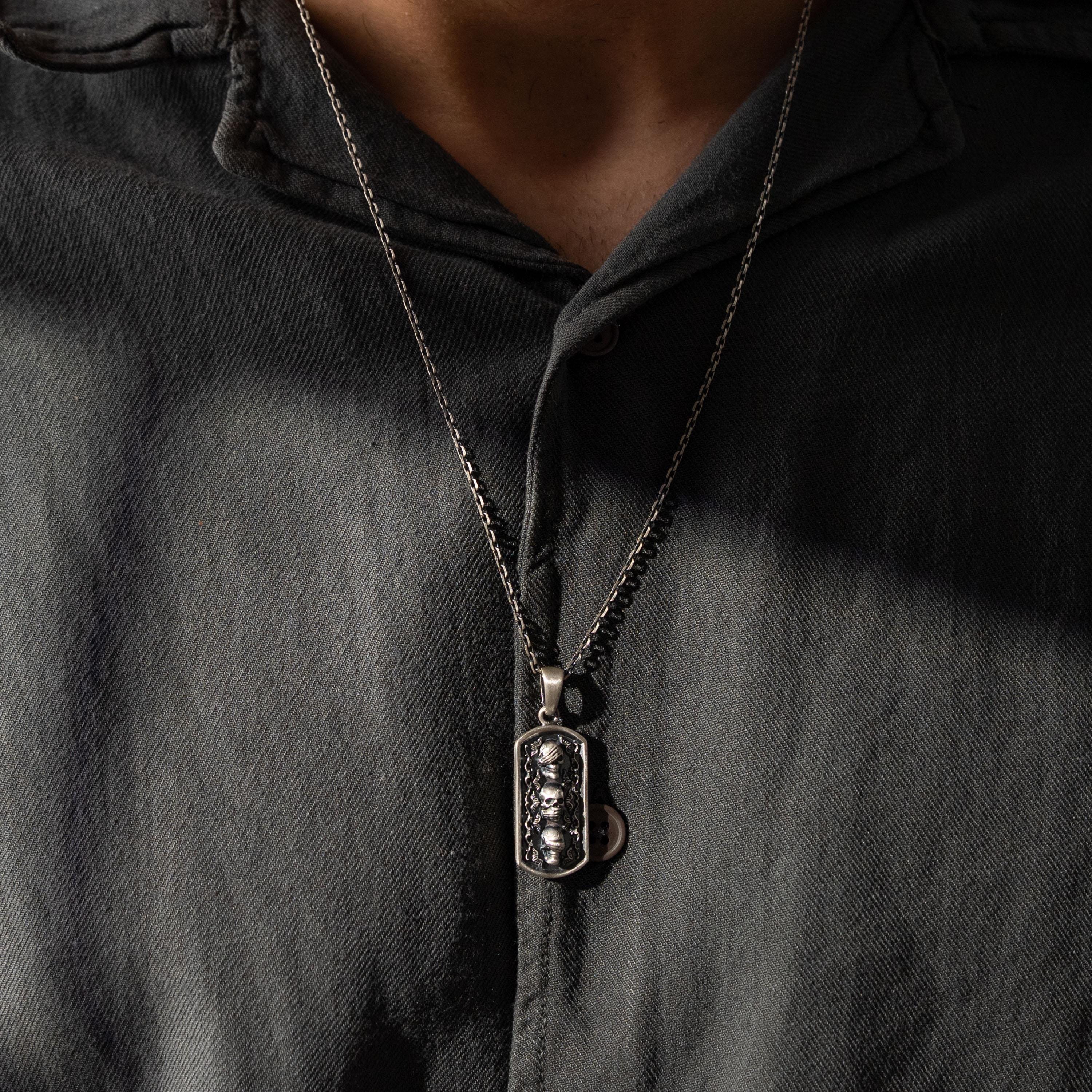 Three Wise Skulls 925 Sterling Silver Handmade Necklace