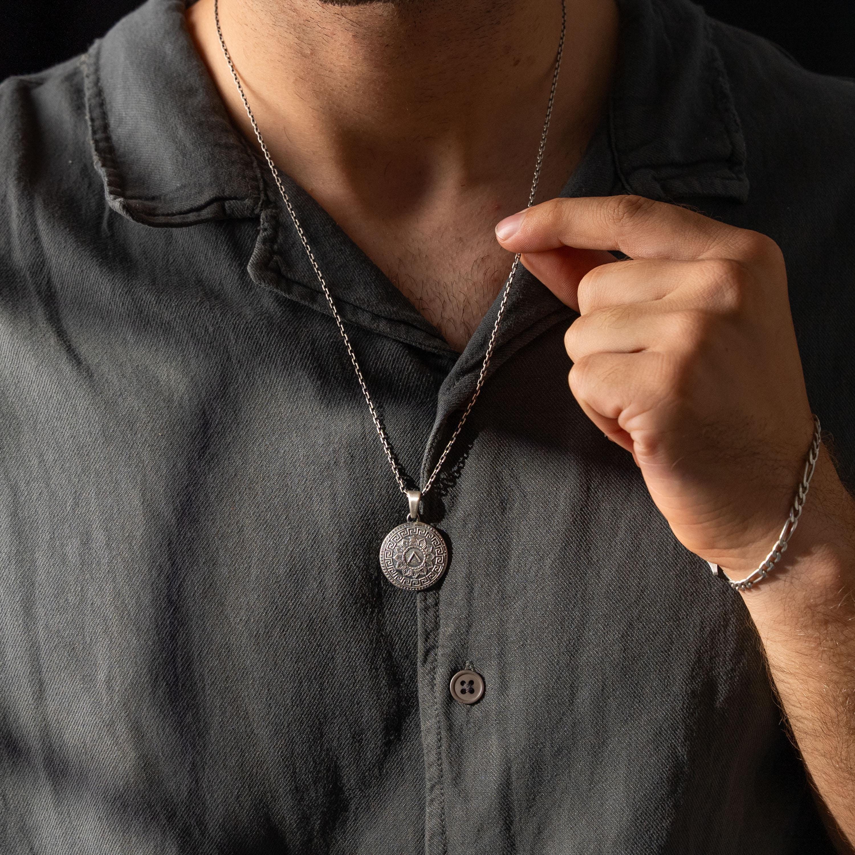 Personalized Spartan Shield 925 Sterling Silver Necklace