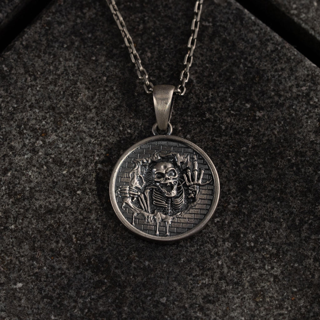 Skeleton 925 Sterling Silver Pendant Necklace