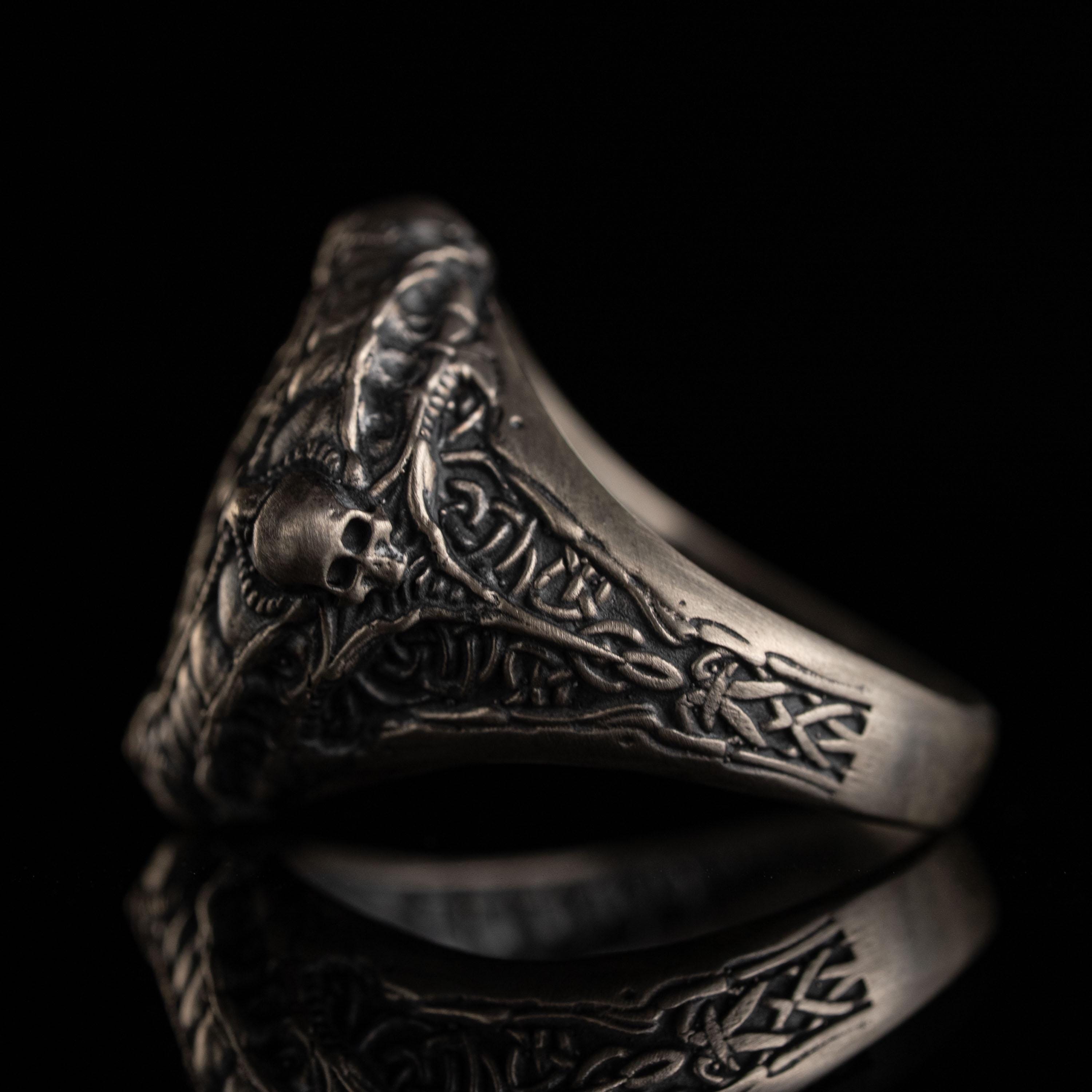 Viking Vegvisir Necklace & Helm of Awe Ring Set