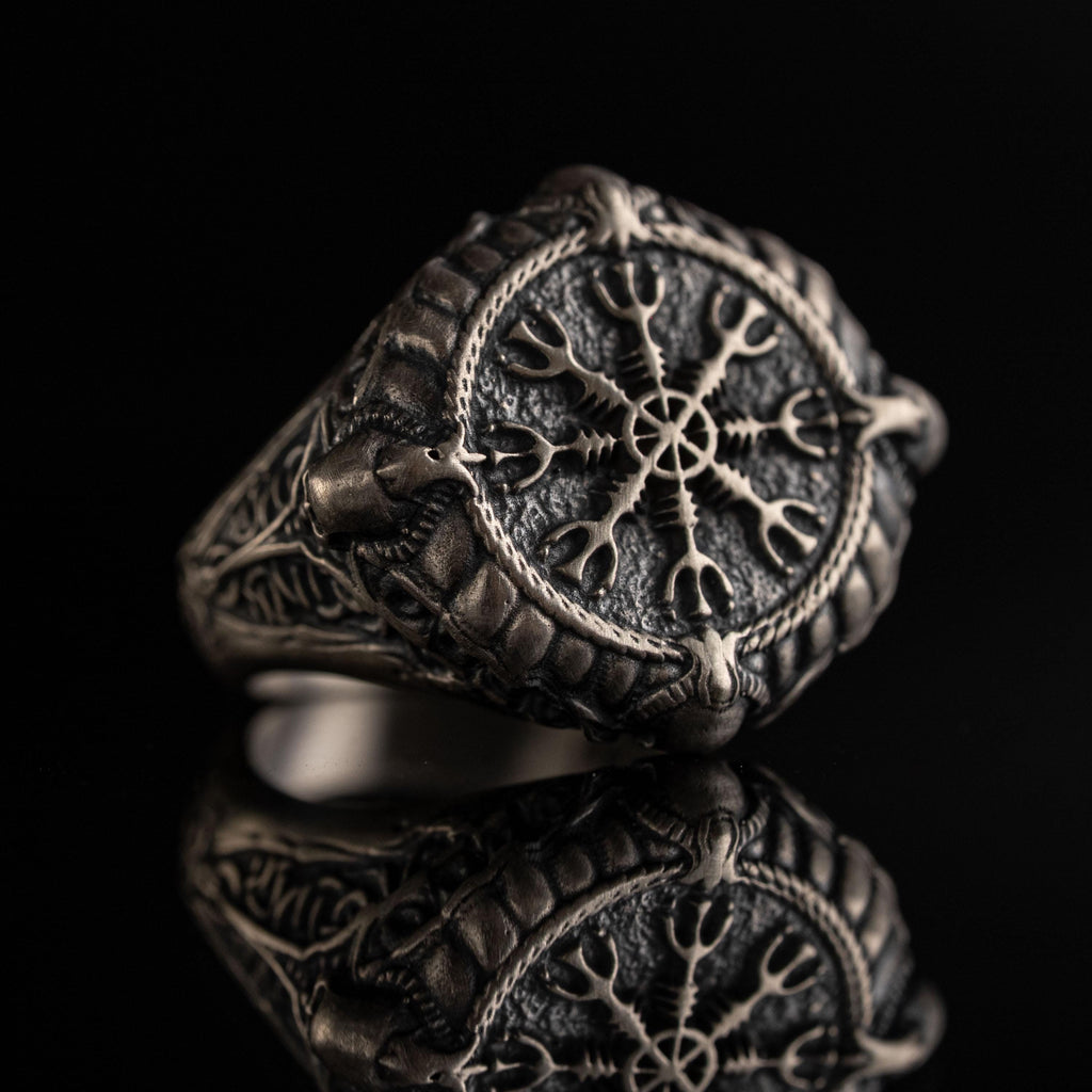 Viking Vegvisir Necklace & Helm of Awe Ring Set