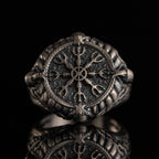 Viking Vegvisir Necklace & Helm of Awe Ring Set