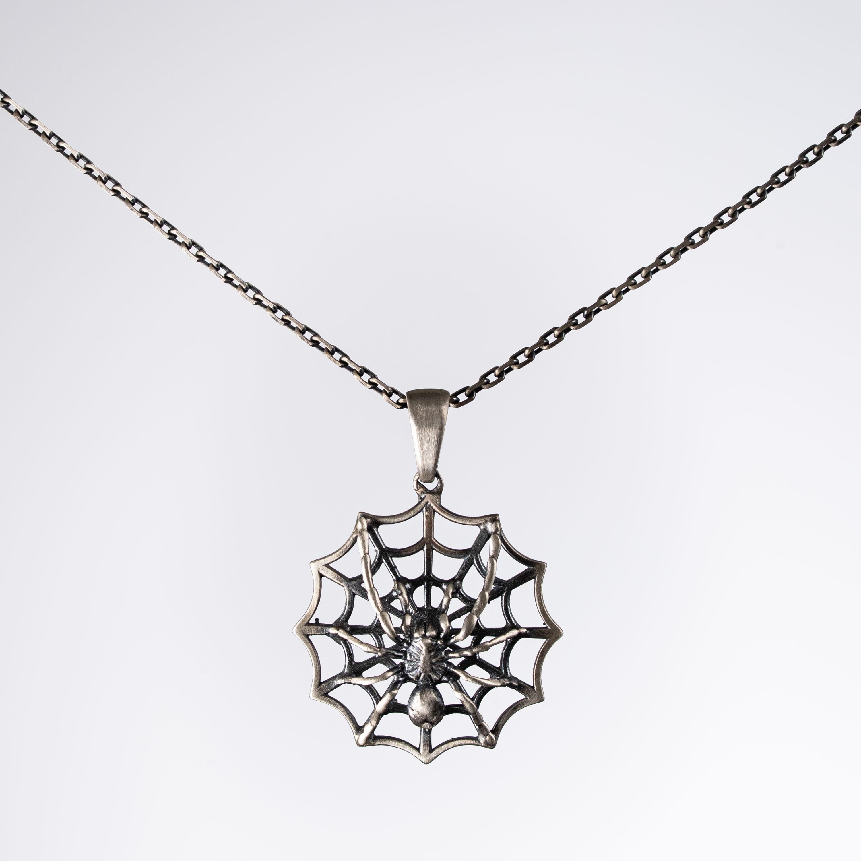 Spider Web 925 Sterling Silver Pendant Gothic Spider Necklace