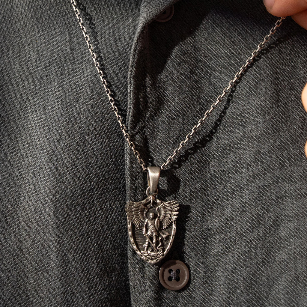 St. Michael Archangel Shield 925 Sterling Silver Necklace