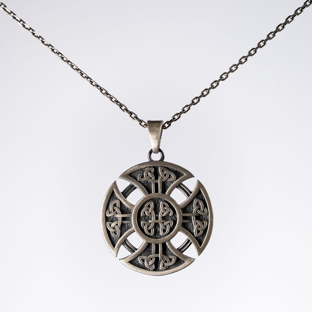 Celtic Knot Cross Handmade Sterling Silver Men Charm Necklace