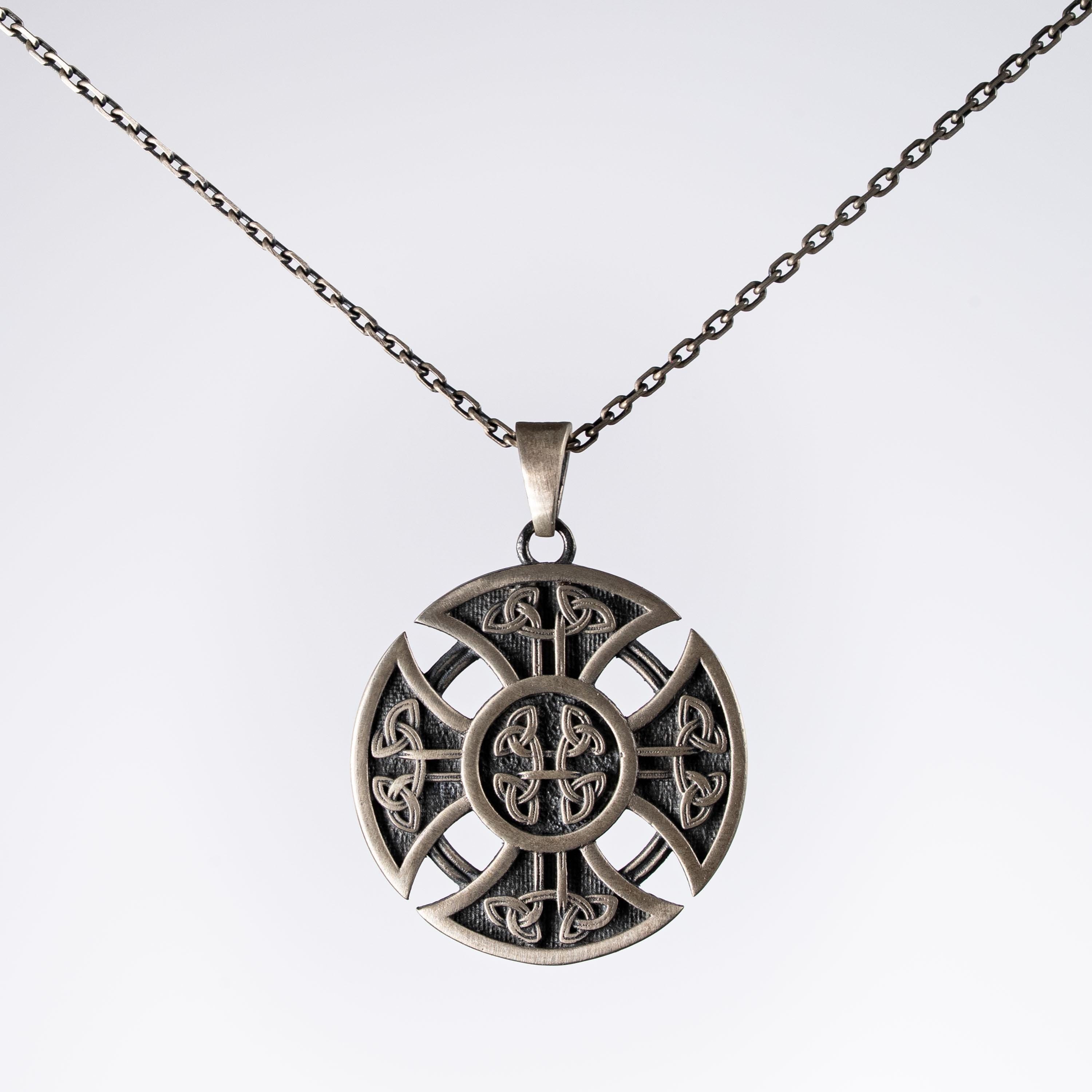 Celtic Knot Cross Handmade Sterling Silver Men Charm Necklace