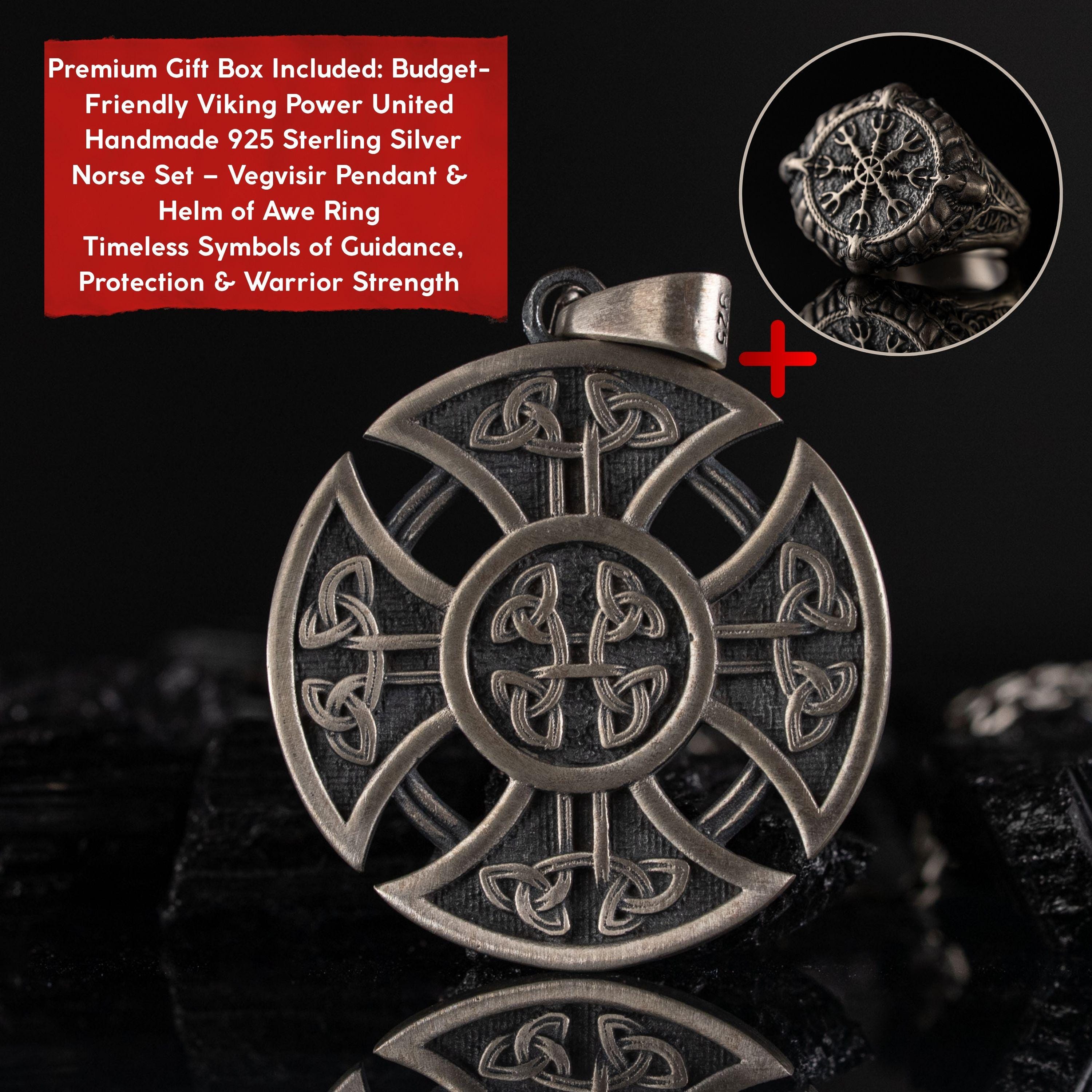 Viking Vegvisir Necklace & Helm of Awe Ring Set