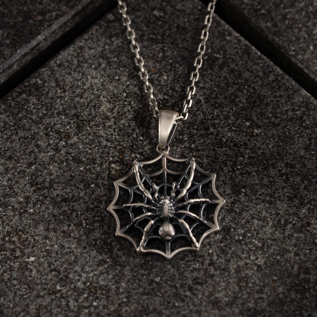 Spider Web 925 Sterling Silver Pendant Gothic Spider Necklace