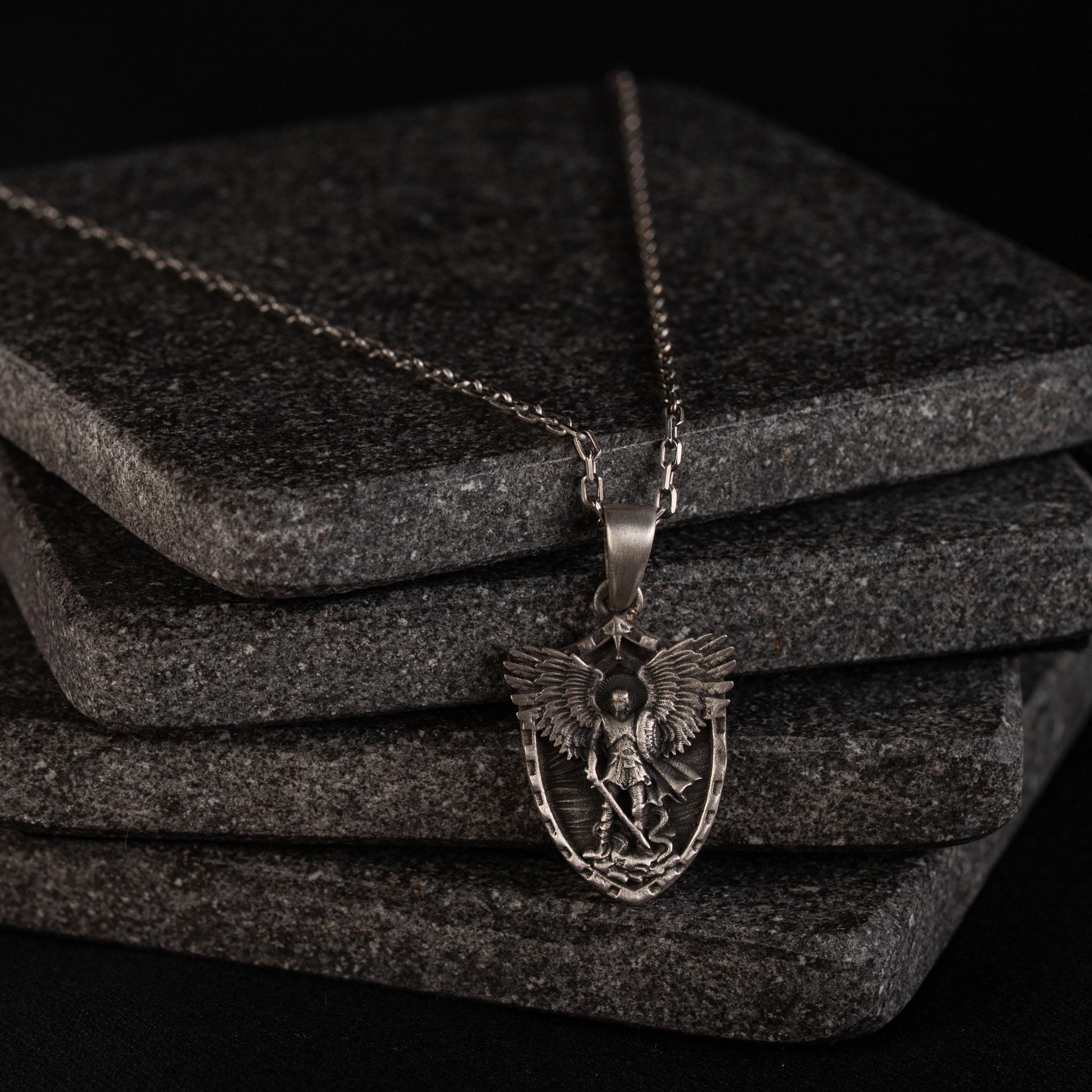 925 Sterling Silver St. Michael Archangel Shield Necklace – Unisex Protection Pendant