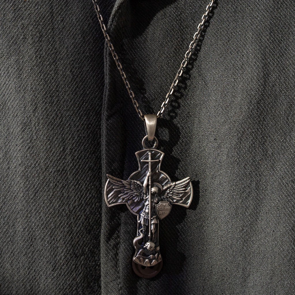 Archangel Michael 925 Sterling Silver Pendant - Saint Michael Cross Necklace