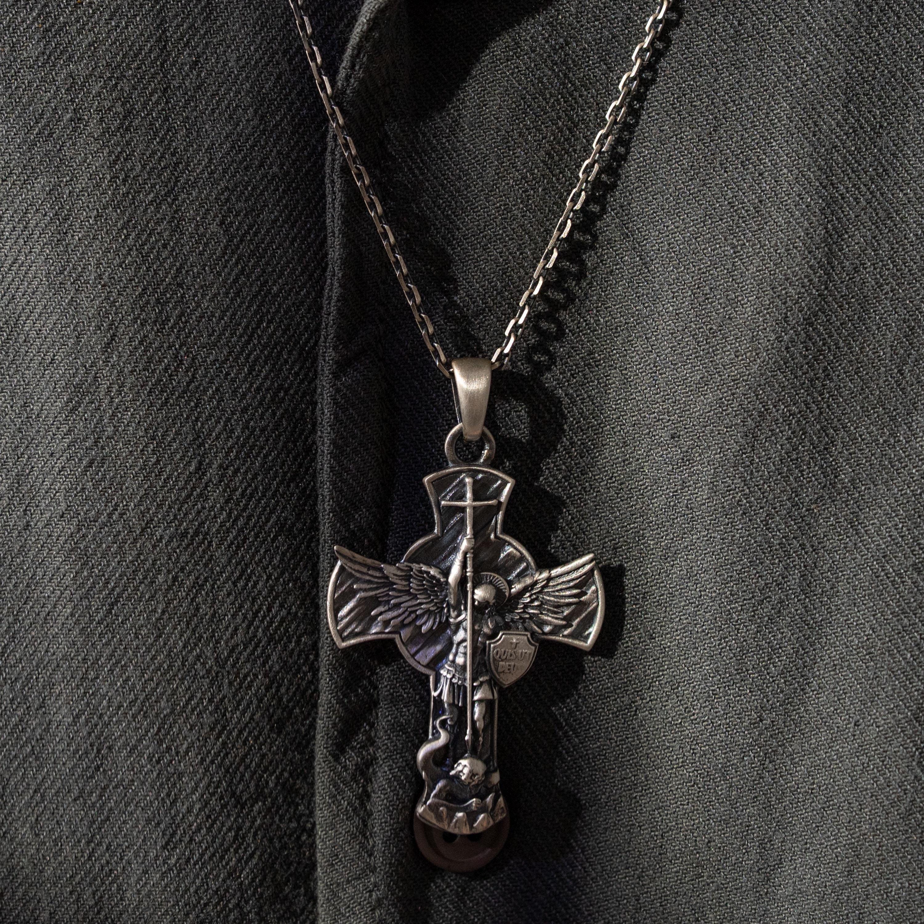 Archangel Michael 925 Sterling Silver Pendant - Saint Michael Cross Necklace