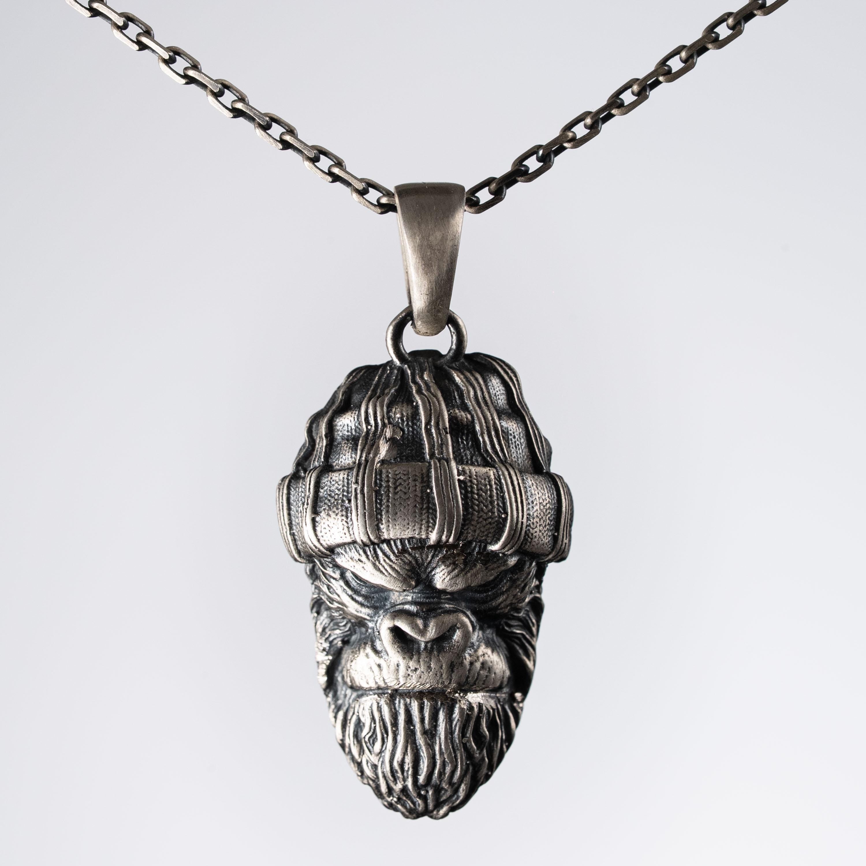 Angry Gorilla 925 Sterling Silver Pendant Necklace